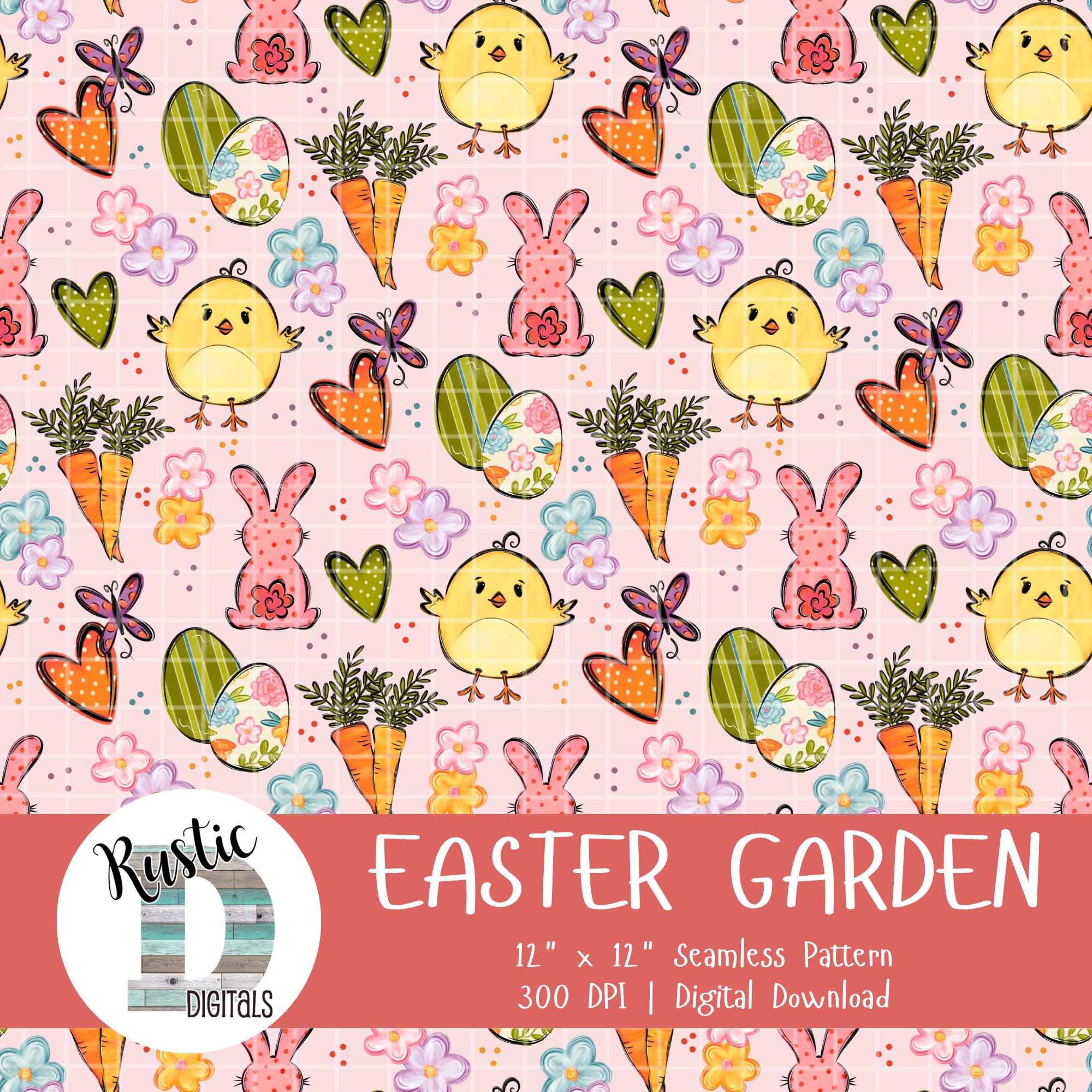 Easter Bunny Seamless Pattern, Spring Chick & Floral Eggs Digital Paper ...