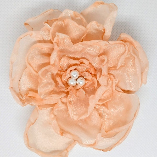 Peach Burned Petal Organza Fabric Flower, Singed Flower, Satin Flower, Wedding Flower, Handmade Fabric Flower, Shabby Chic Flower.