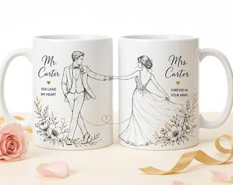Juego de tazas personalizadas para el Sr. y la Sra., regalo de boda para la pareja, tazas de café personalizadas para novios, regalo para recién casados, tazas para él y para ella con nombres.