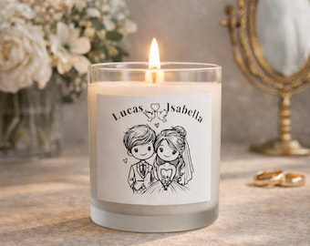 Personligt bröllopsljus, ljus med personligt namn, ljus med bröllopsgåvor, present till brud, present till par, förlovningsljus, 300 ml frostat glas