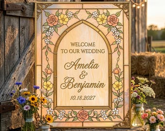 Plantilla de cartel de bienvenida para boda con diseño floral en tonos pastel / Imprimible en Canva (editable) / Cartel para boda en el jardín / Decoración romántica para bodas (descarga digital)