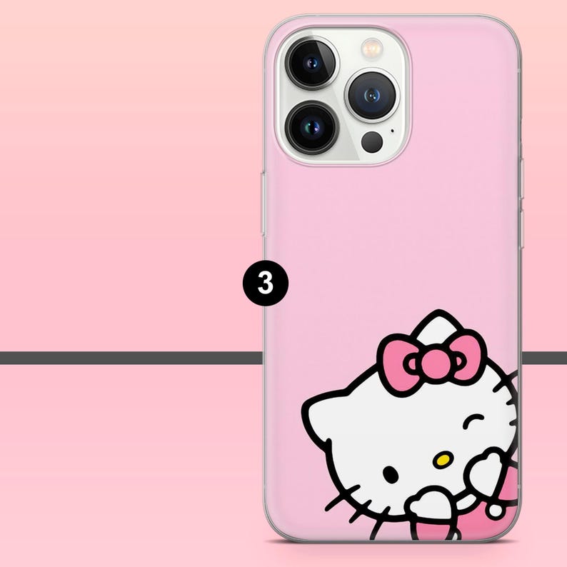 Custodia per telefono Hello Kitty con gatto rosa per iPhone 17e, 17Pro, 16e, 16, 15, 14, 13, 12, Samsung S26, A56, S25, S24, A16, Pixel 10, 10Pro, 9 3