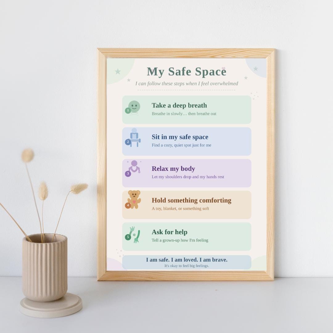 Safe Space Worksheet.pdf Safe Space Routine Card Printable for Kids | Calm Down Steps for ...