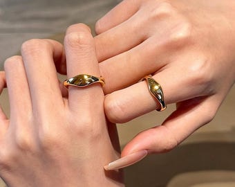 Wavy Gold Ring, Stackable Statement Ring, Minimalist Elegant Birthday Gift