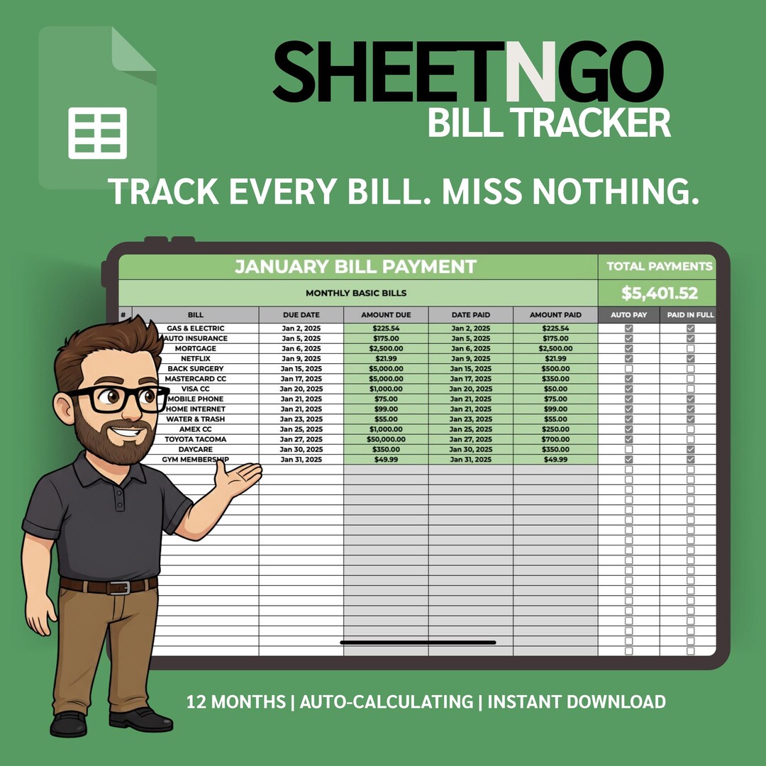 Bill Payment Tracker Google Sheets | Monthly Bill Organizer | Budget ...