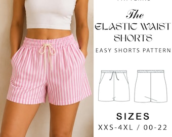Elastic Waist Shorts Sewing Pattern | Relaxed Fit, Pockets (PDF Download)