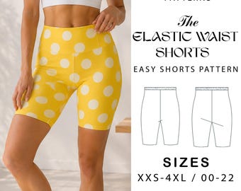 Elastic Waist Shorts Sewing Pattern PDF | Women's Shorts | A4 A0 | XXS-4XL | Beginner