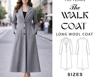 Patrón de costura para abrigo de paseo / Chaqueta larga de lana a medida (descarga en PDF)