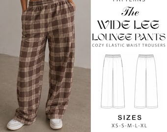 Patrón de costura para pantalones de descanso de pierna ancha / Pantalones cómodos con cintura elástica (Descarga en PDF)