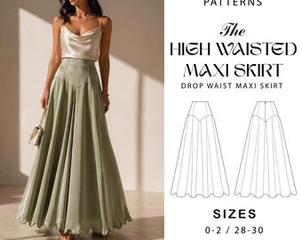 Patrón de costura para falda maxi elegante, falda con paneles de talle alto (descarga en PDF)