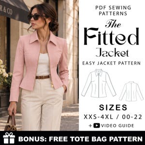 Women's Fitted Jacket Sewing Pattern, Zipper Closure, Tailored Silhouette (PDF)