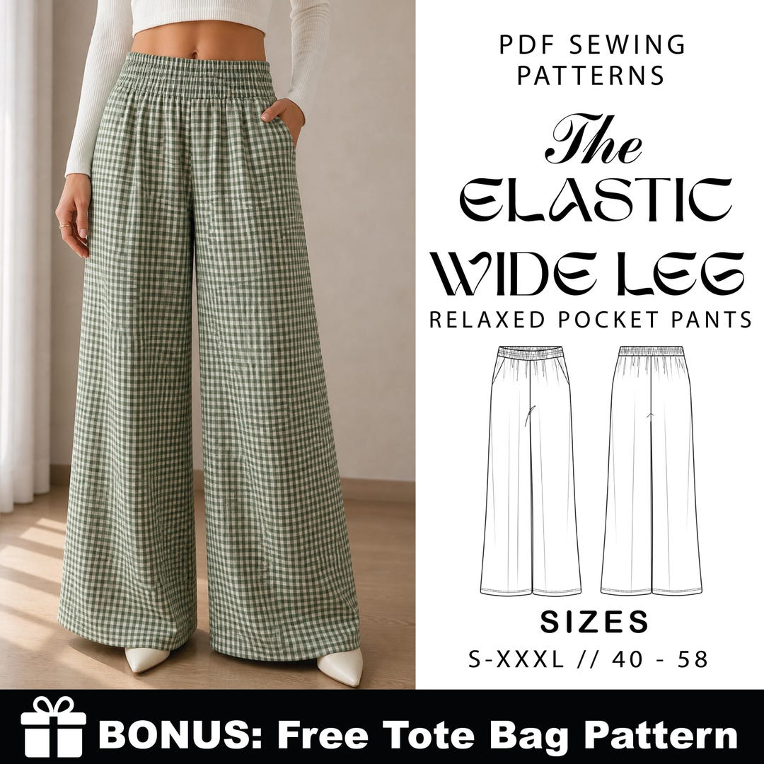 Wide Leg Pants Sewing Pattern PDF | Elastic Waist Palazzo Trousers | EU ...