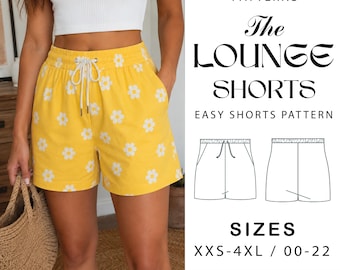 High Waist Lounge Shorts Sewing Pattern | Elastic Waist, Pockets (PDF Download)