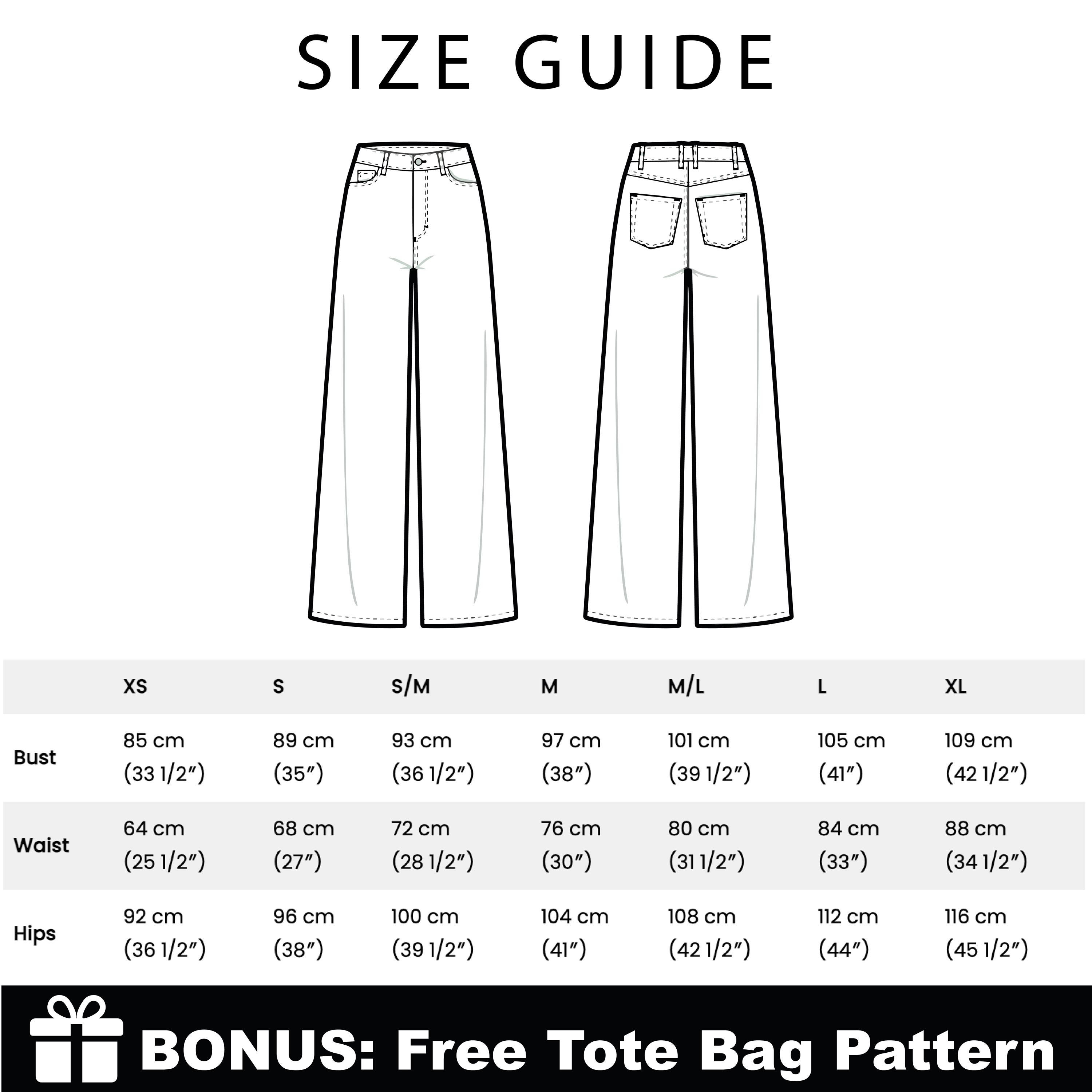 Wide Leg Jeans Sewing Pattern PDF | High Waist Women's Denim Pants XS ...