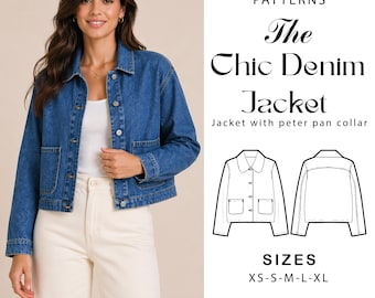 Patrón de costura para chaqueta vaquera corta y elegante / Chaqueta vaquera ajustada en formato PDF (tallas XS-XL)