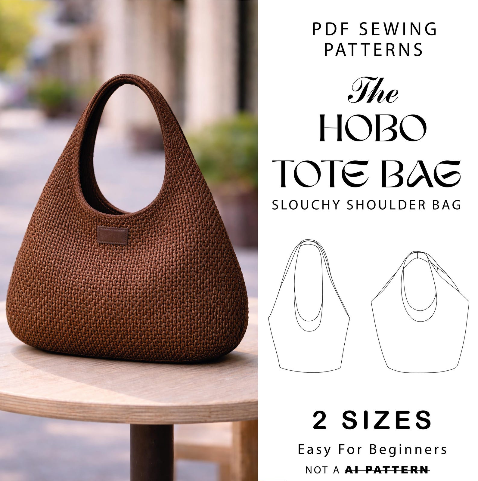 Hobo Tote Bag Sewing Pattern PDF | Slouchy Shoulder Bag (A0, A4, US ...