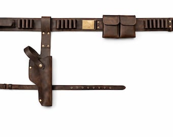 Boba Fett Leather Belt with Holster & Ammo Pouches | Mandalorian Inspired Cosplay Utility Belt. Handmade Cosplay