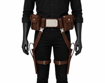 Mandalorianische Ledergürtel mit Holster & Taschen |  Gürtel aus Pferdeleder | Cosplay Kostüm Pistolenhalfter