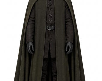 Aragorn Ranger Cosplay Costume – Dark Green Cotton Canvas Hooded Cloak Tunic