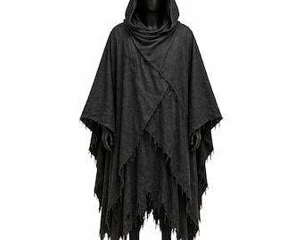 Post Apocalyptic Tactical Poncho | Distressed Cotton Canvas Hooded Cloak, Techwear Cape