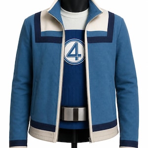 Blue White Futuristic Softshell Jacket, Men’s Superhero Inspired Cosplay Costume, Handmade Sci Fi Zip Up Jacket, Custom Size