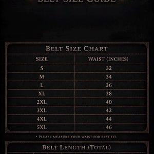 May include: A belt size guide from COS CRAFT ATELIER. The chart shows waist sizes in inches, ranging from 32 to 46 inches, and corresponding belt lengths from 38 to 52 inches. The text reads "Please measure your waist for best fit."