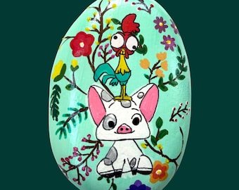 Hand Painted Moana Hei Hei Pua Rock Duo – Glossy Sealed Garden Decor