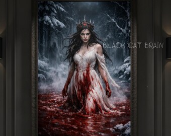 Blood Queen of the Frozen Forest – Dark Fantasy Digital Art Print