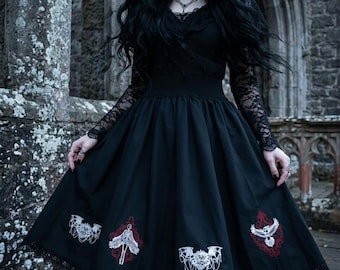 One of a Kind Gothic Embroidered Skirt – Handmade Dark Couture Piece