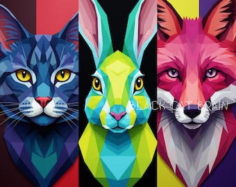 Gemstone Animal Art Set – Printable 3 Textured Jewel Tone Prints for Wall Decor