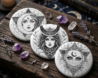 Set of 3 Witchy Pins – Mystical Moon & Star Badges for Magic Souls