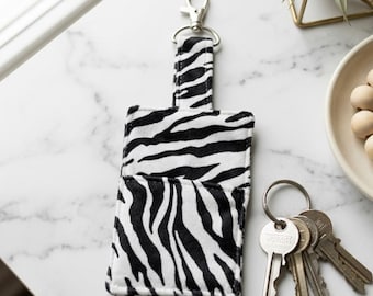 Zebra Print Key Holder Pouch – Small Fabric Organizer with Pocket – Handmade Keychain Case