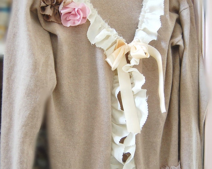 Luxurious Cashmere Sweater Altered Couture Prairie Girl Wedding Shabby