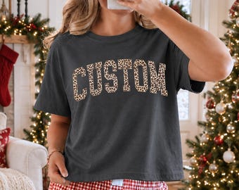 Custom Leopard Print Boxy Tee, Comfort Colors, Custom Cheetah Print Shirt, Mama Leopard Boxy Tee, Christmas Mama Sweatshirt