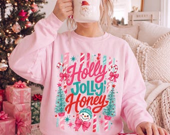 Holly Jolly HOney Sweatshirt, Holly Dolly Christmas Sweatshirt, Retro Holiday Sweater, Cute Christmas