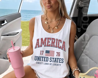 Retro USA Tank Top, USA  Anniversary Tank Top, 4th July Tee, USA Independence Day , Vintage America Tank