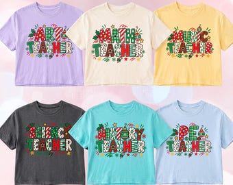 Custom Christmas Teacher Boxy Tee, Comfort Colors, Teacher Christmas Boxy Tee, Xmas Teacher Crop Top, Holiday Teacher Shirt, Teacher Gift