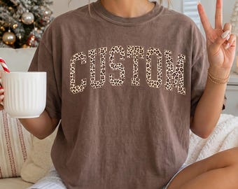 Custom Leopard Print Shirt, Comfort Colors, Custom Cheetah Print Shirt, Mama Leopard Sweatshirt, Christmas Mama Sweatshirt