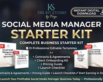 Social Media Manager-startpakket | 10 professionele sjablonen | SMM-contract, contentkalender, maandrapportsjabloon