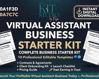Starterspakket voor virtuele assistent zakelijk | 10 professionele sjablonen | VA-contract, facturen, introductie, e-mailsjablonen