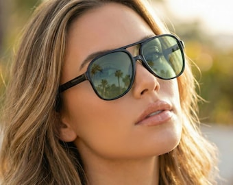 Oversized Aviator Sunglasses Bold Black Frame Dark Lens Retro Fashion Shades
