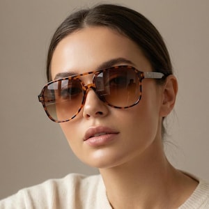 Aviator Sunglasses Tortoise Frame Brown Lens Retro Fashion Classic Unisex Shades