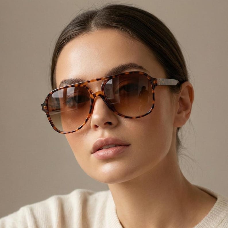 Aviator Sunglasses Tortoise Frame Brown Lens Retro Fashion Classic Unisex Shades