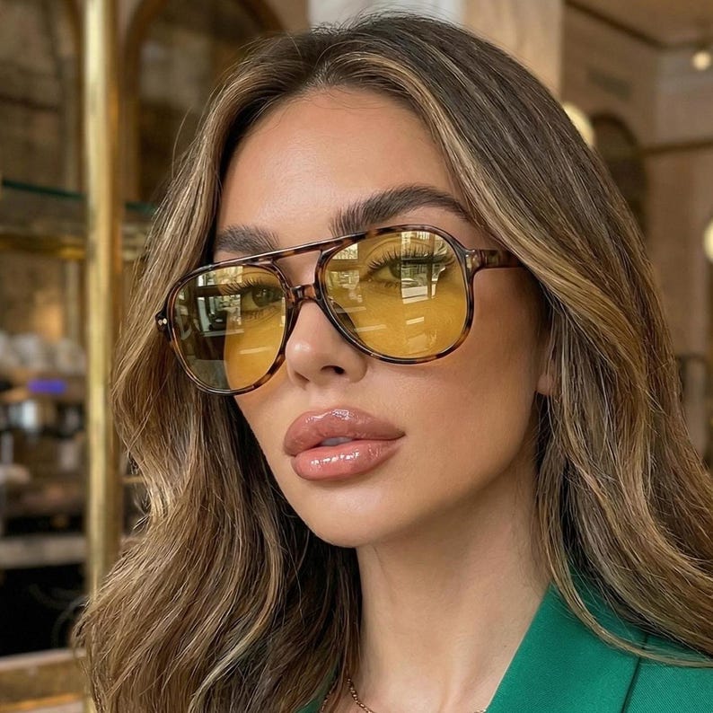 Aviator Sunglasses Tortoise Frame Brown Lens Retro Fashion Classic Unisex Shades