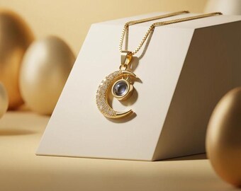 Sterling Silver Crescent Moon CZ Necklace (925)