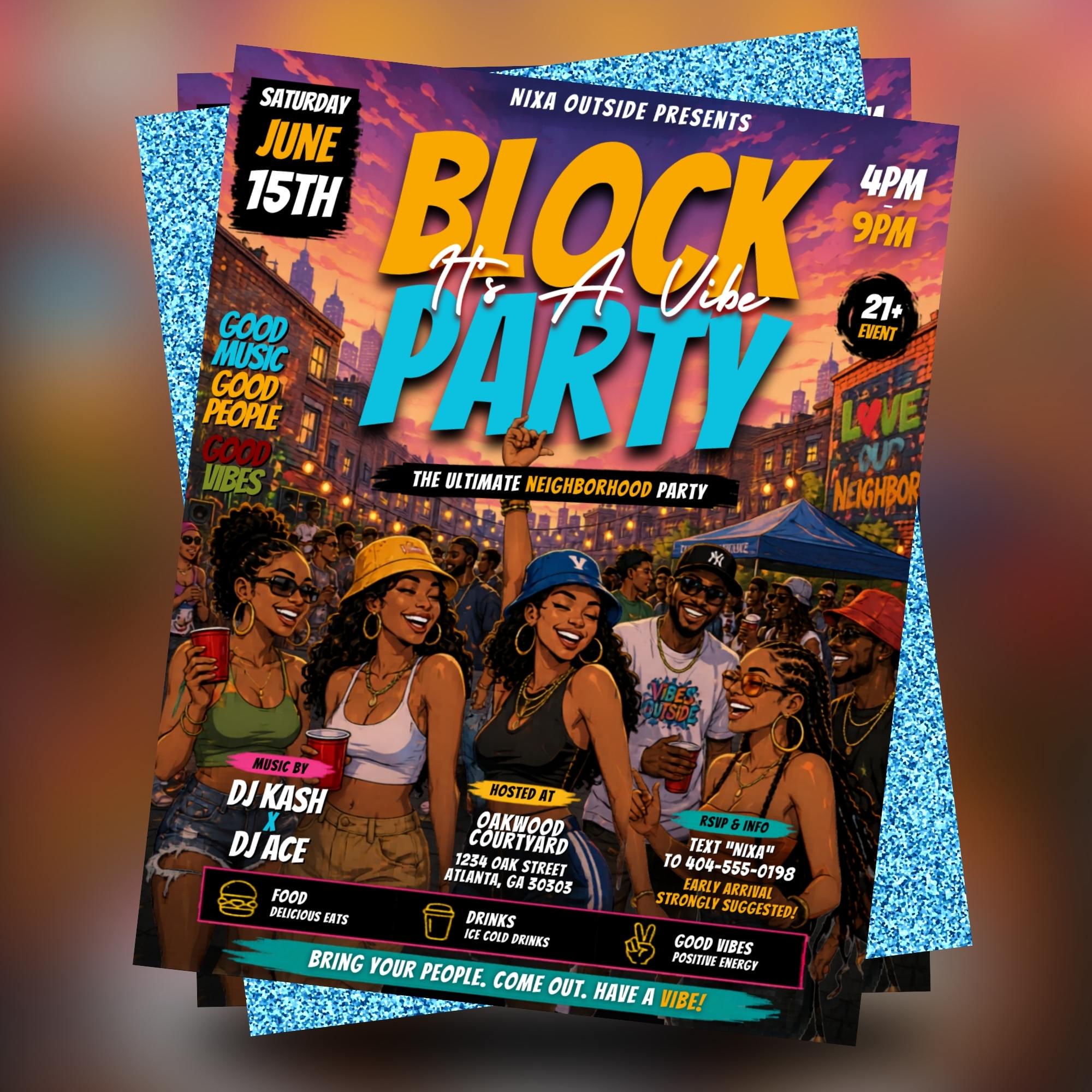 Editable Block Party Club Flyer, Day Party Cookout Event, Canva ...