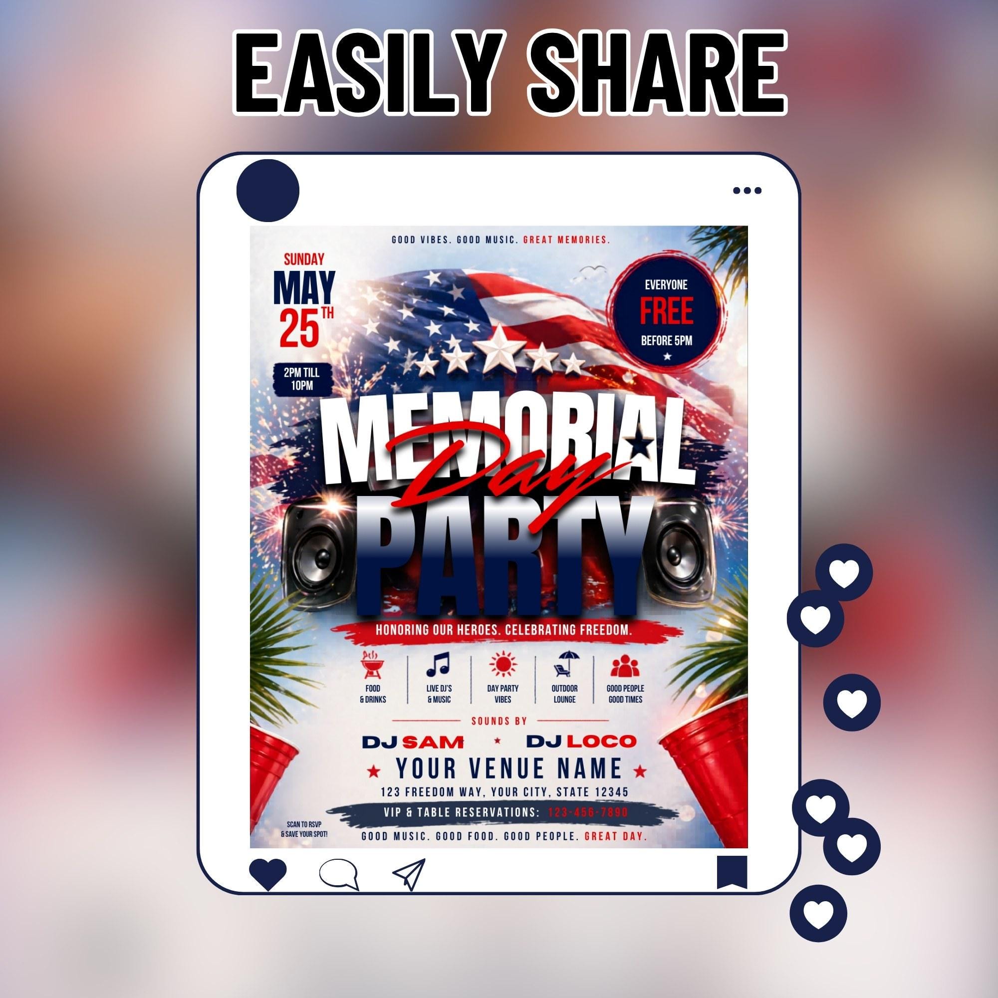 Memorial Day Party Flyer Template, Editable on Canva - Etsy