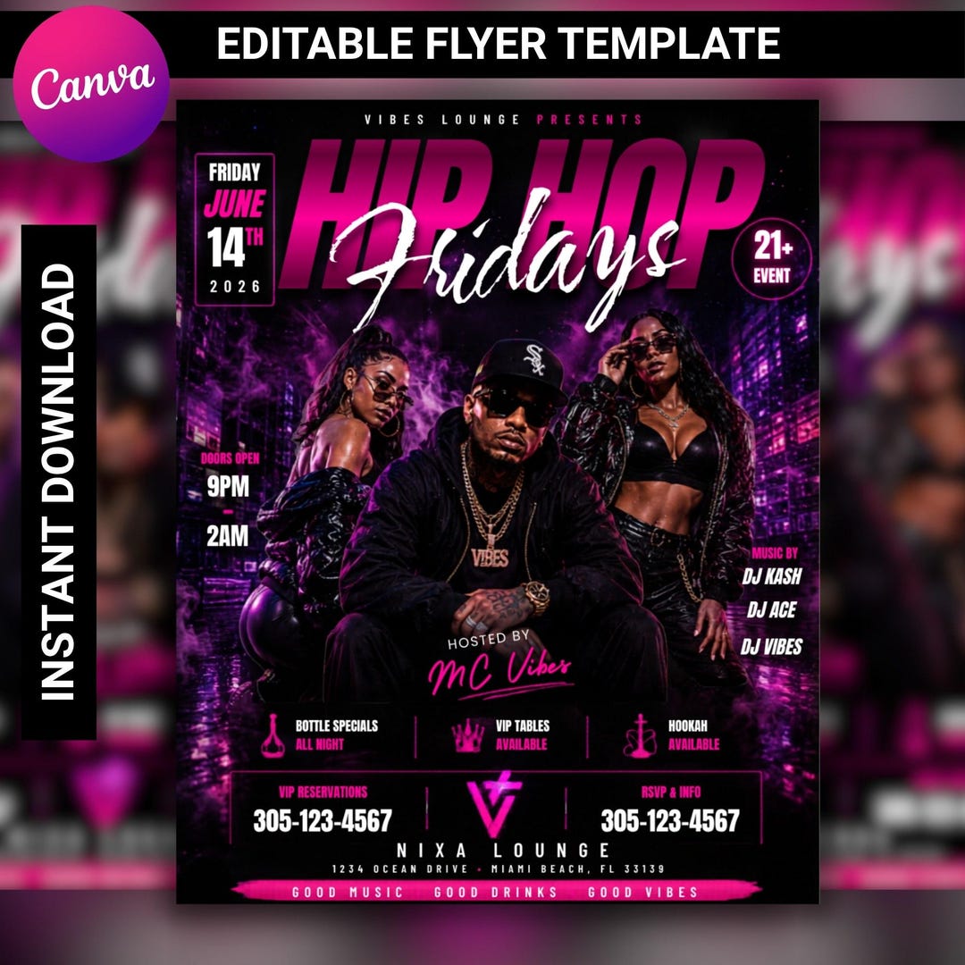Hip Hop Party Flyer Template: Urban Nightclub DJ Music Event Poster ...