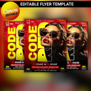 Editable Code Red Night party Flyer, Dj Club IG Promotion Canva Template