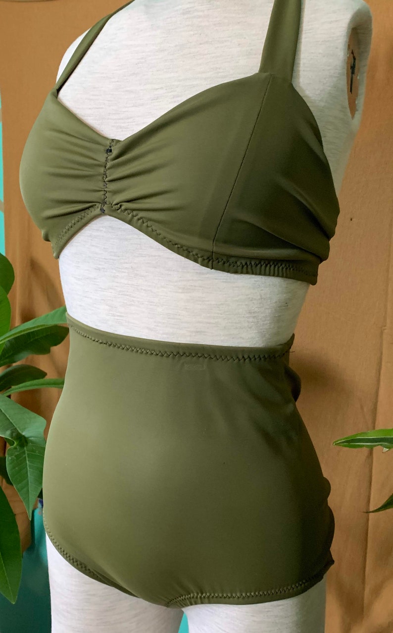 Olive Green High Waist Bathing suit set Etsy